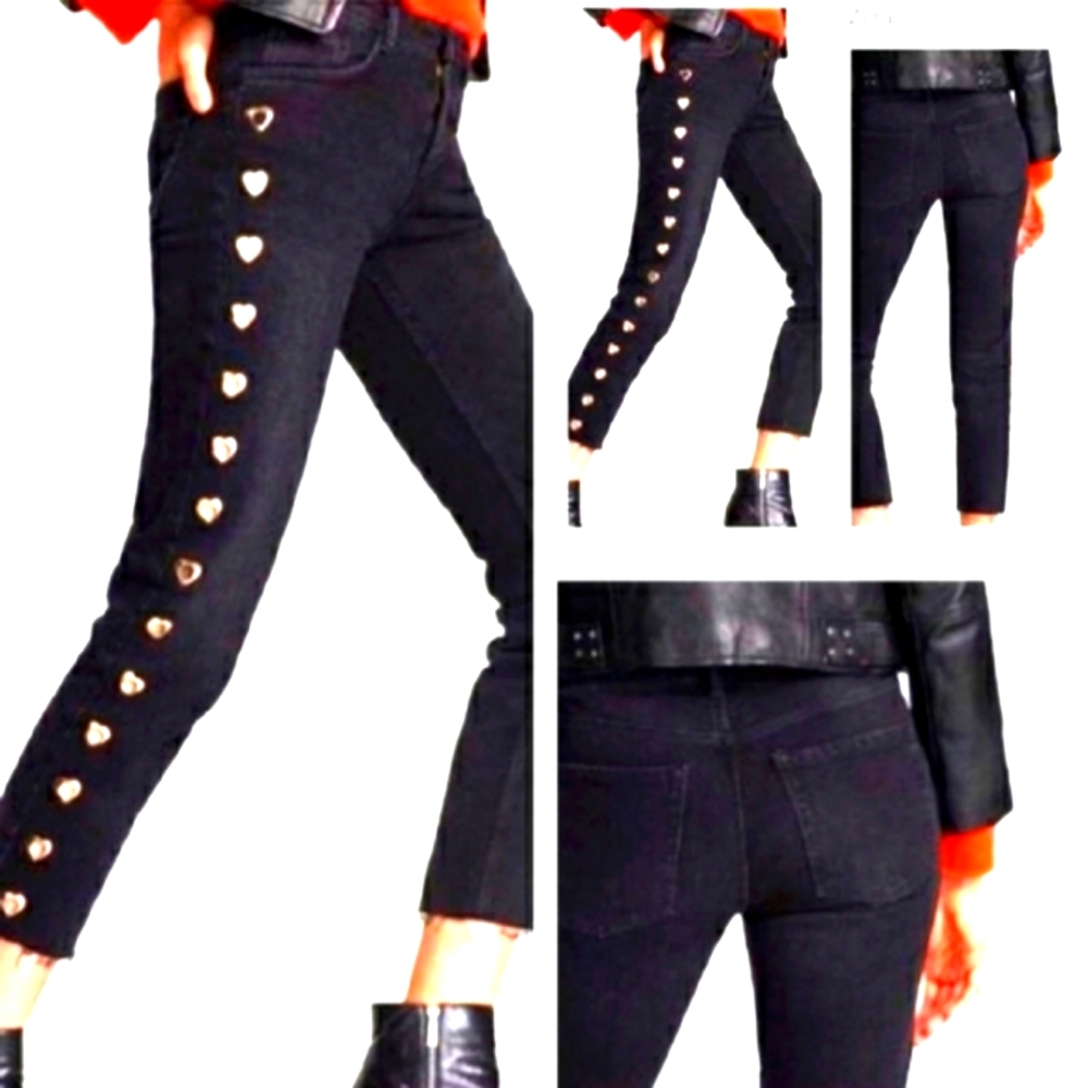 (4)🆕️🖤Zara Trafuluc Heart Grommets🖤 Distressed Ankle Grazer Jeans W14"×L36"